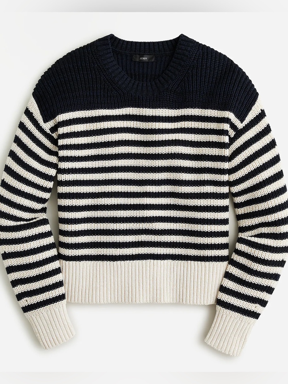 J.Crew Oversized Crewneck Sweater XXL Navy Cream Striped Cotton Nautical Knit